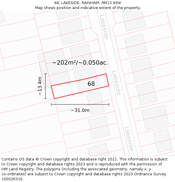 68, LAKESIDE, RAINHAM, RM13 9SW: Plot and title map