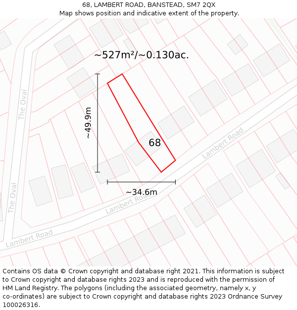 68, LAMBERT ROAD, BANSTEAD, SM7 2QX: Plot and title map