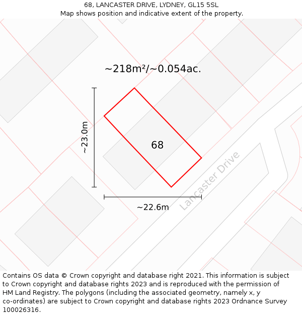 68, LANCASTER DRIVE, LYDNEY, GL15 5SL: Plot and title map