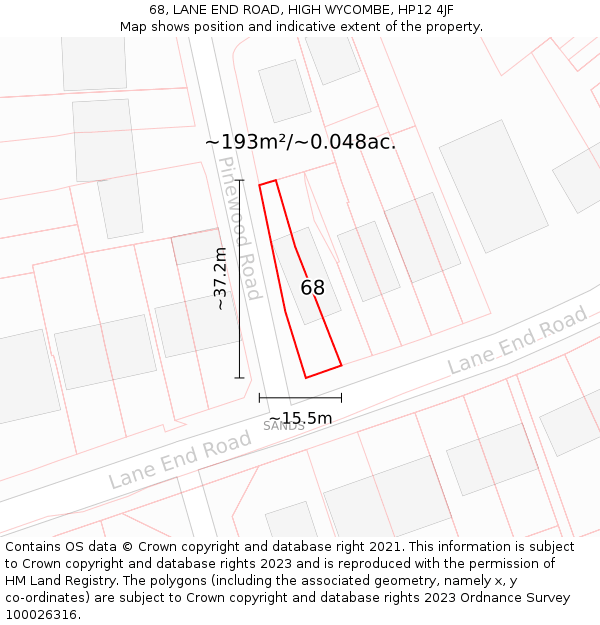 68, LANE END ROAD, HIGH WYCOMBE, HP12 4JF: Plot and title map