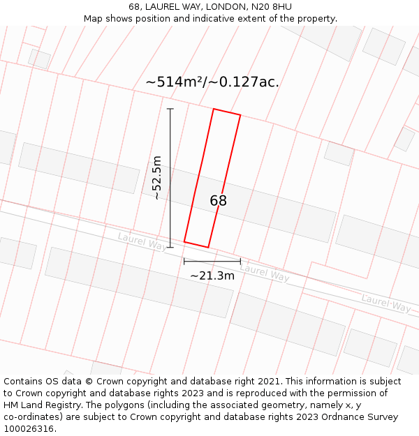 68, LAUREL WAY, LONDON, N20 8HU: Plot and title map