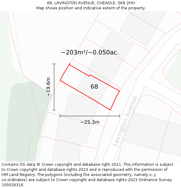 68, LAVINGTON AVENUE, CHEADLE, SK8 2HH: Plot and title map