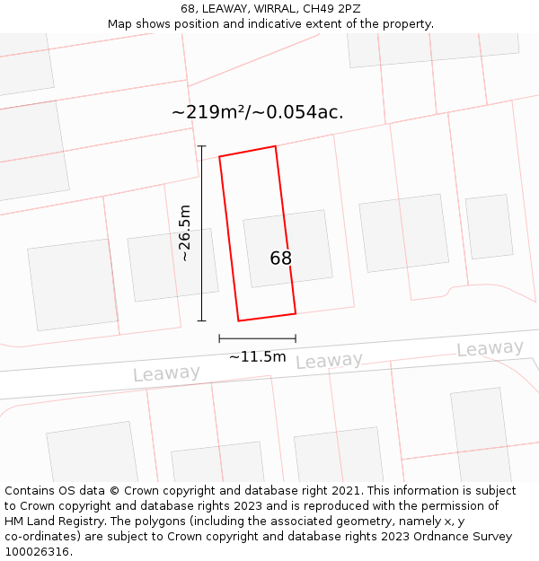 68, LEAWAY, WIRRAL, CH49 2PZ: Plot and title map
