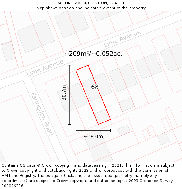 68, LIME AVENUE, LUTON, LU4 0EF: Plot and title map
