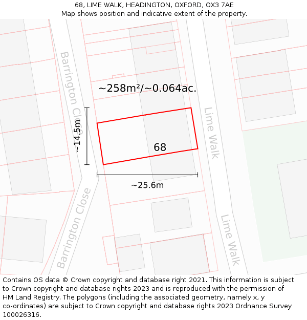 68, LIME WALK, HEADINGTON, OXFORD, OX3 7AE: Plot and title map