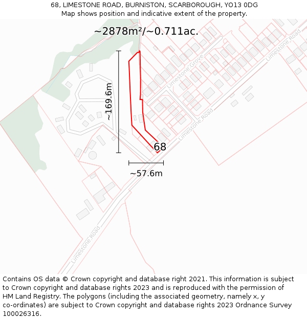 68, LIMESTONE ROAD, BURNISTON, SCARBOROUGH, YO13 0DG: Plot and title map
