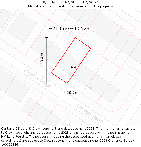 68, LINAKER ROAD, SHEFFIELD, S6 5DT: Plot and title map