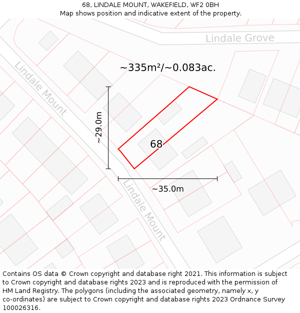 68, LINDALE MOUNT, WAKEFIELD, WF2 0BH: Plot and title map