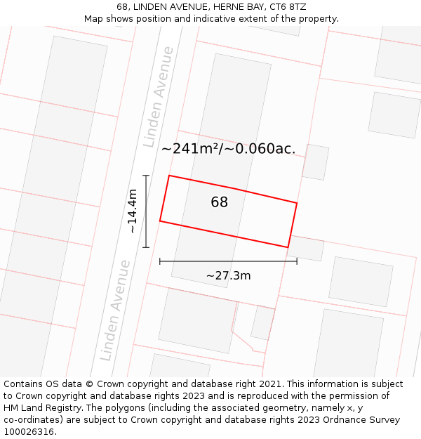 68, LINDEN AVENUE, HERNE BAY, CT6 8TZ: Plot and title map