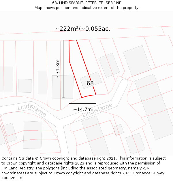 68, LINDISFARNE, PETERLEE, SR8 1NP: Plot and title map