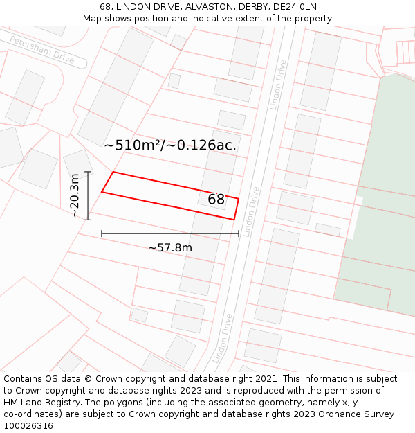 68, LINDON DRIVE, ALVASTON, DERBY, DE24 0LN: Plot and title map