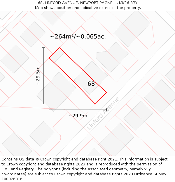 68, LINFORD AVENUE, NEWPORT PAGNELL, MK16 8BY: Plot and title map