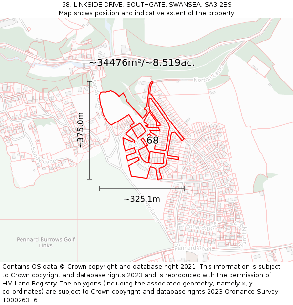 68, LINKSIDE DRIVE, SOUTHGATE, SWANSEA, SA3 2BS: Plot and title map