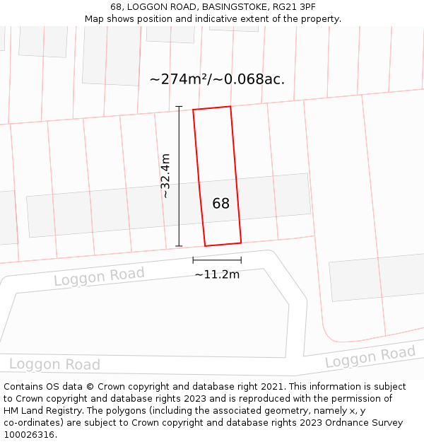 68, LOGGON ROAD, BASINGSTOKE, RG21 3PF: Plot and title map