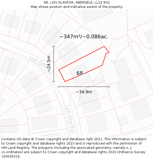 68, LON GLANFOR, ABERGELE, LL22 9YQ: Plot and title map