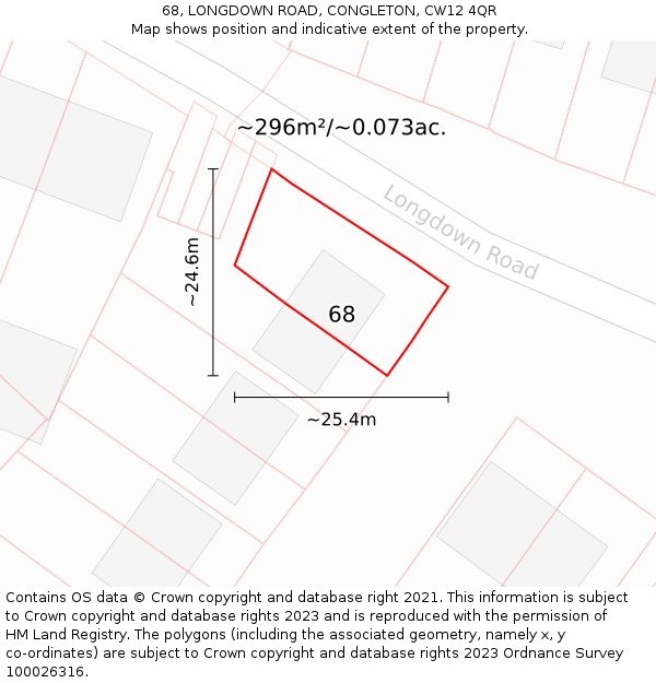 68, LONGDOWN ROAD, CONGLETON, CW12 4QR: Plot and title map