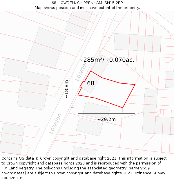 68, LOWDEN, CHIPPENHAM, SN15 2BP: Plot and title map