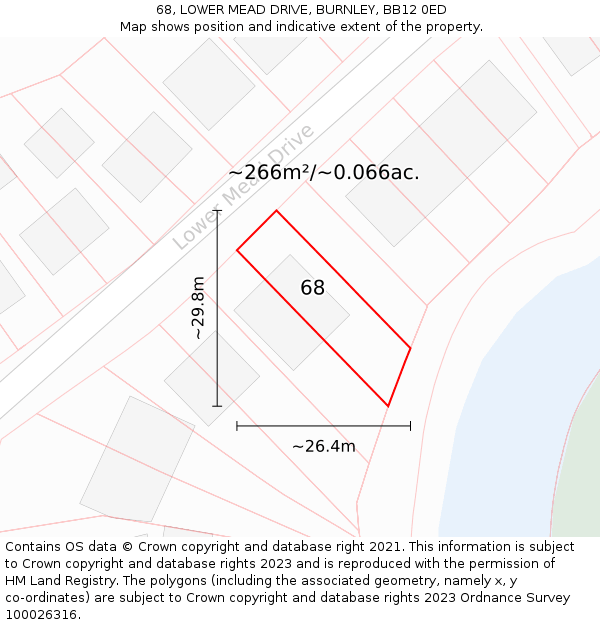 68, LOWER MEAD DRIVE, BURNLEY, BB12 0ED: Plot and title map