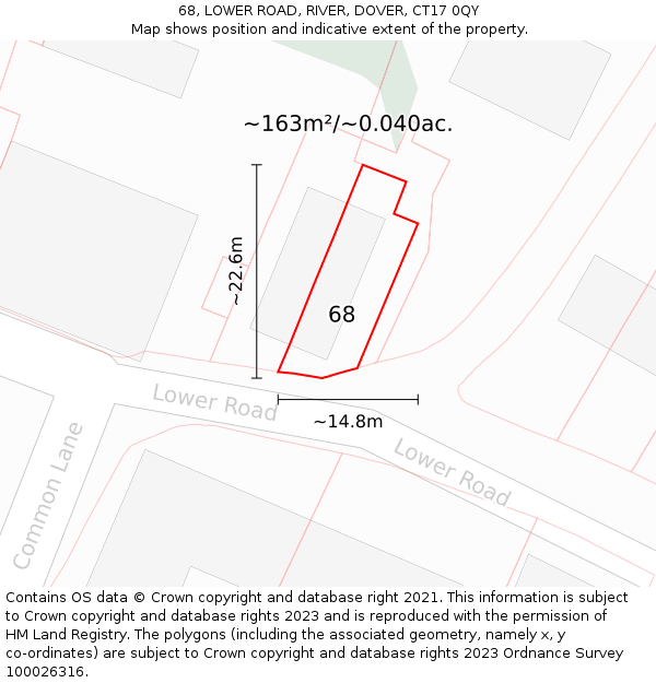 68, LOWER ROAD, RIVER, DOVER, CT17 0QY: Plot and title map