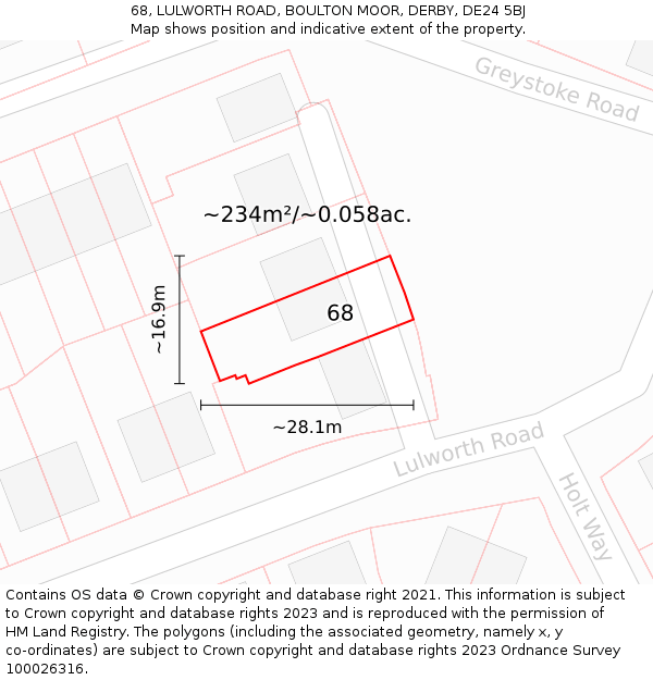 68, LULWORTH ROAD, BOULTON MOOR, DERBY, DE24 5BJ: Plot and title map