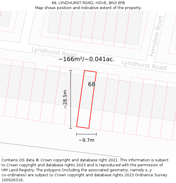 68, LYNDHURST ROAD, HOVE, BN3 6FB: Plot and title map