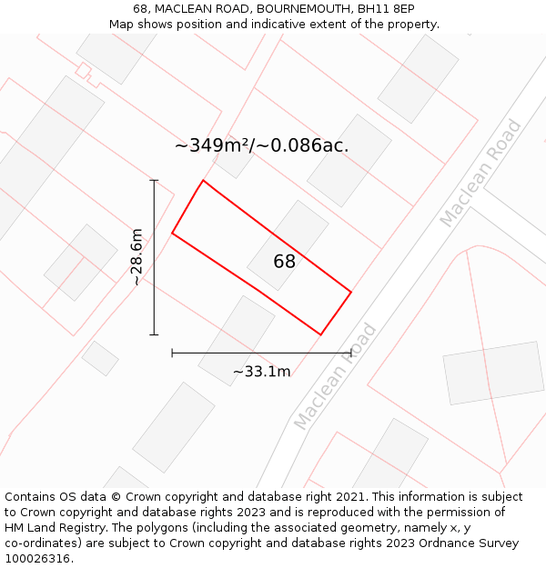 68, MACLEAN ROAD, BOURNEMOUTH, BH11 8EP: Plot and title map