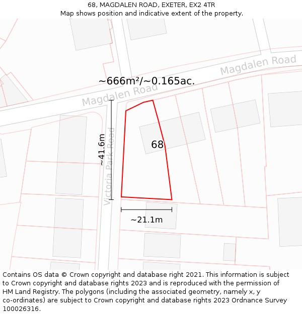 68, MAGDALEN ROAD, EXETER, EX2 4TR: Plot and title map