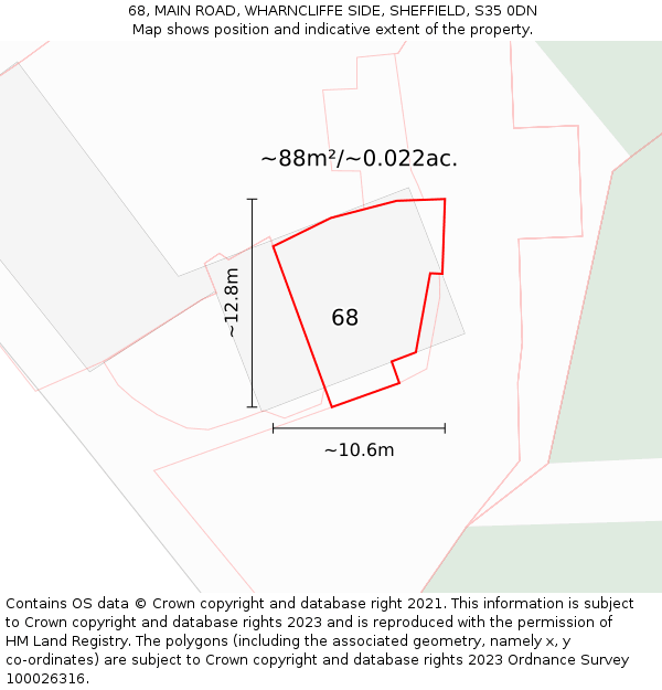 68, MAIN ROAD, WHARNCLIFFE SIDE, SHEFFIELD, S35 0DN: Plot and title map