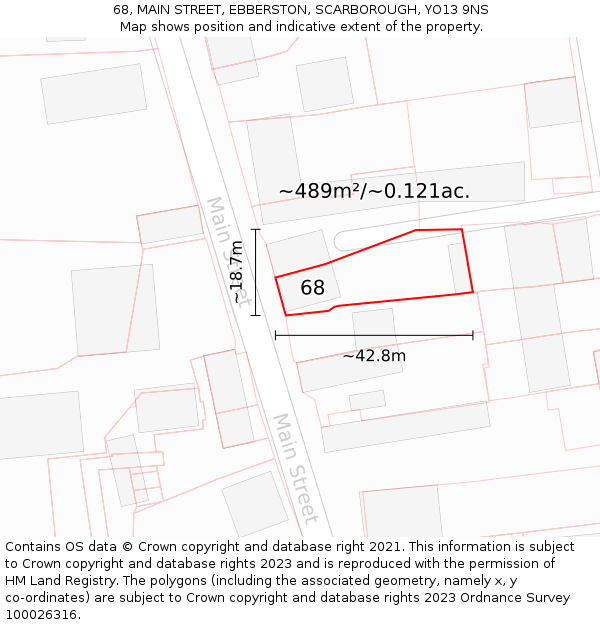 68, MAIN STREET, EBBERSTON, SCARBOROUGH, YO13 9NS: Plot and title map