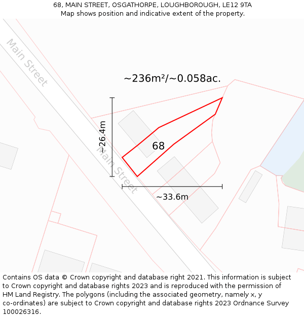 68, MAIN STREET, OSGATHORPE, LOUGHBOROUGH, LE12 9TA: Plot and title map