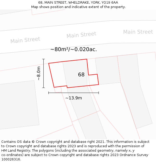 68, MAIN STREET, WHELDRAKE, YORK, YO19 6AA: Plot and title map