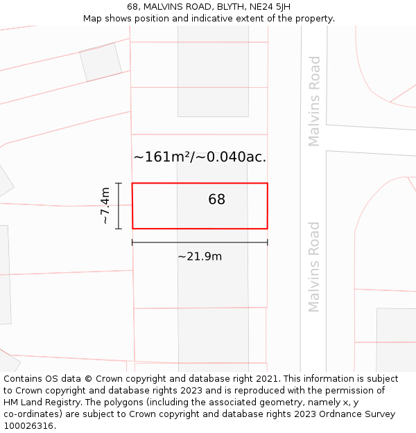 68, MALVINS ROAD, BLYTH, NE24 5JH: Plot and title map