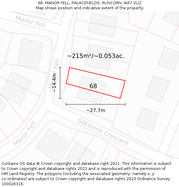 68, MANOR FELL, PALACEFIELDS, RUNCORN, WA7 2UZ: Plot and title map