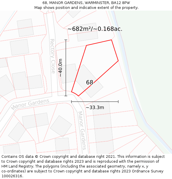 68, MANOR GARDENS, WARMINSTER, BA12 8PW: Plot and title map