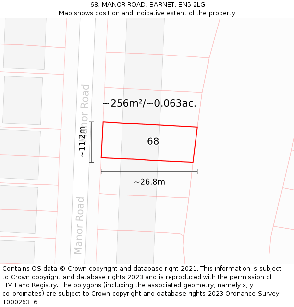 68, MANOR ROAD, BARNET, EN5 2LG: Plot and title map