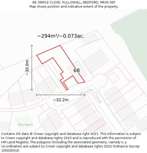 68, MAPLE CLOSE, PULLOXHILL, BEDFORD, MK45 5EF: Plot and title map