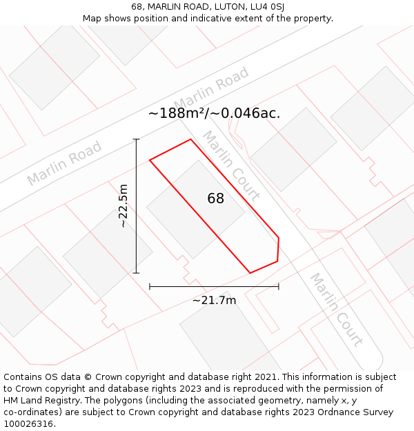 68, MARLIN ROAD, LUTON, LU4 0SJ: Plot and title map