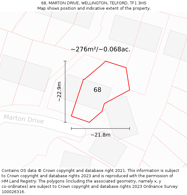 68, MARTON DRIVE, WELLINGTON, TELFORD, TF1 3HS: Plot and title map