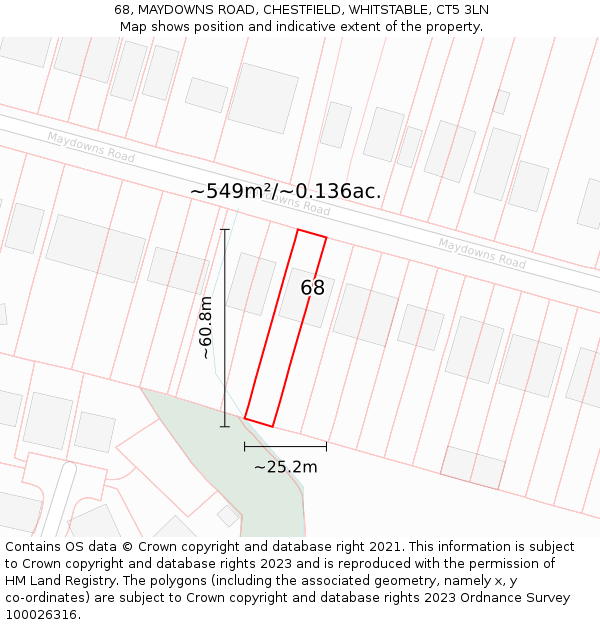 68, MAYDOWNS ROAD, CHESTFIELD, WHITSTABLE, CT5 3LN: Plot and title map
