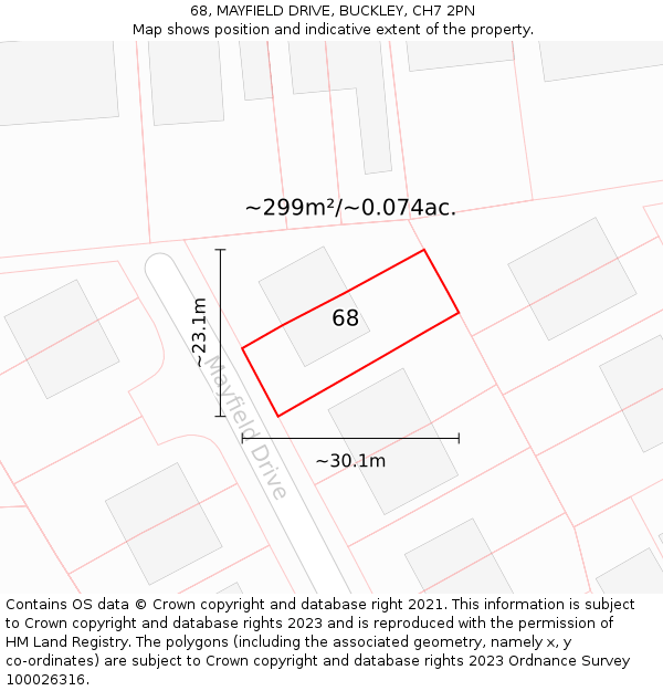68, MAYFIELD DRIVE, BUCKLEY, CH7 2PN: Plot and title map