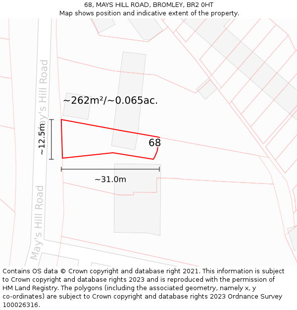 68, MAYS HILL ROAD, BROMLEY, BR2 0HT: Plot and title map