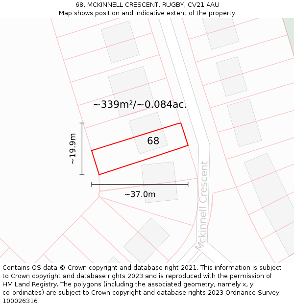 68, MCKINNELL CRESCENT, RUGBY, CV21 4AU: Plot and title map