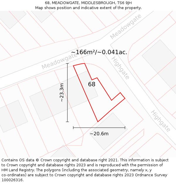 68, MEADOWGATE, MIDDLESBROUGH, TS6 9JH: Plot and title map