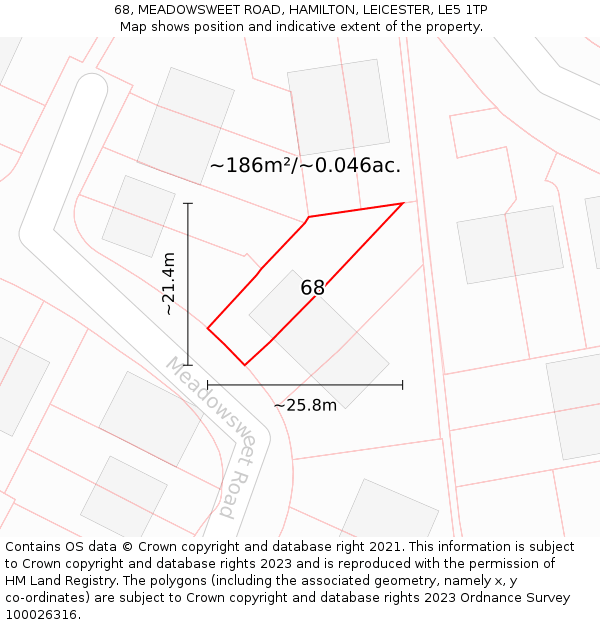 68, MEADOWSWEET ROAD, HAMILTON, LEICESTER, LE5 1TP: Plot and title map