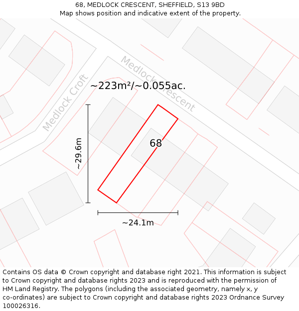 68, MEDLOCK CRESCENT, SHEFFIELD, S13 9BD: Plot and title map