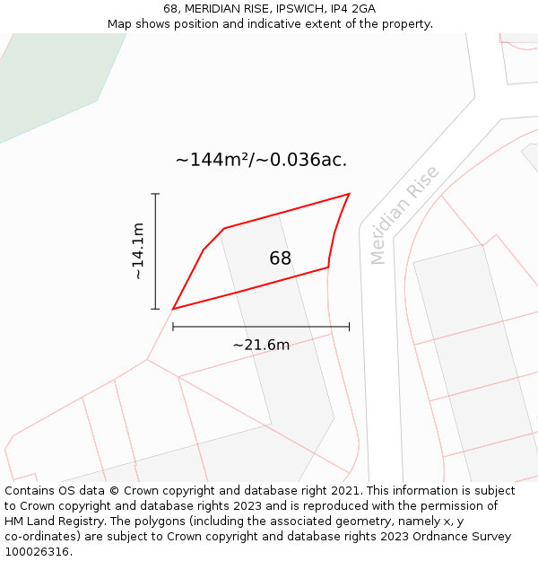 68, MERIDIAN RISE, IPSWICH, IP4 2GA: Plot and title map