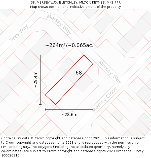 68, MERSEY WAY, BLETCHLEY, MILTON KEYNES, MK3 7PR: Plot and title map