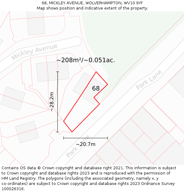 68, MICKLEY AVENUE, WOLVERHAMPTON, WV10 9YF: Plot and title map