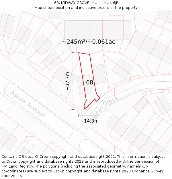 68, MIDWAY GROVE, HULL, HU4 6JR: Plot and title map