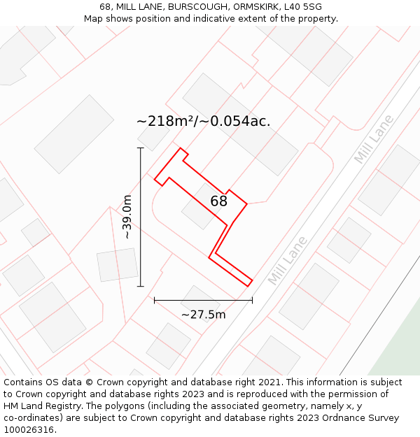 68, MILL LANE, BURSCOUGH, ORMSKIRK, L40 5SG: Plot and title map
